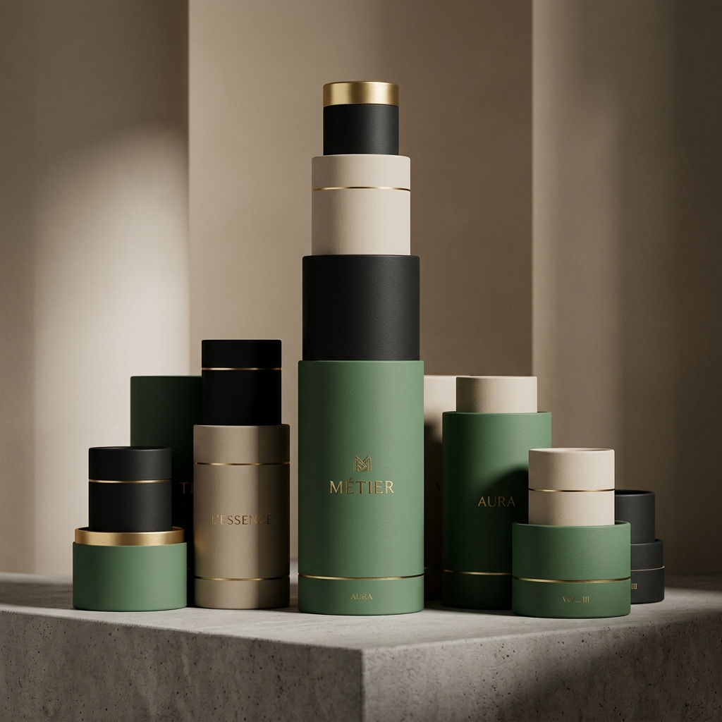 Stacked abstract luxury cylindrical packages