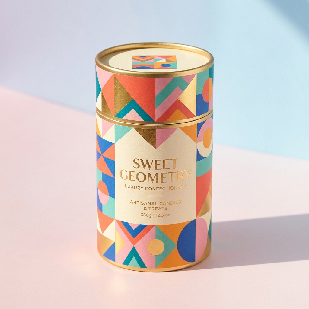 Vibrant geometric patterned candy packaging